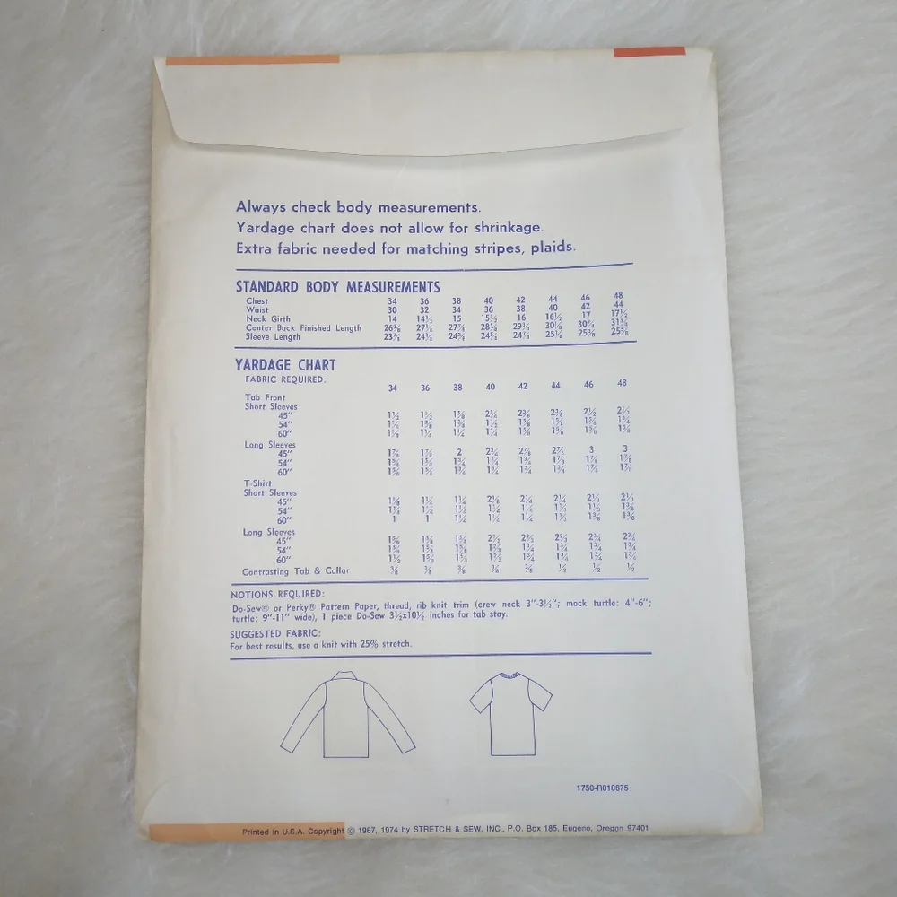 STRETCH & SEW Men's Set-in SleevenTab Front Shirt 34-36-38-40-42-44-46-48